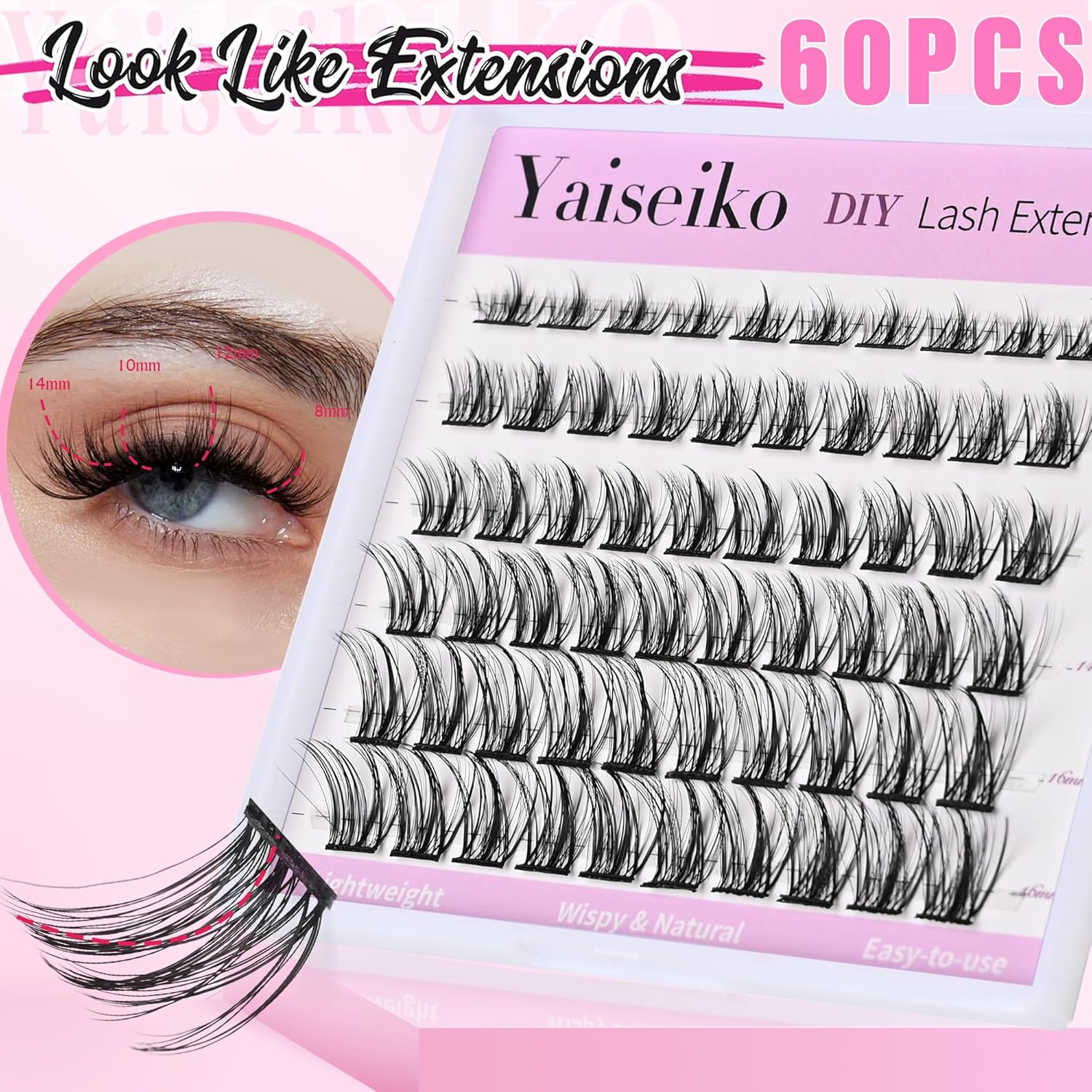 Manga Lash Clusters Eyelash Extensions Wispy Anime Eyelash Clusters Lash Extension 60pcs 8-16MM D Curl Volume Individual Lashes Clusters Natural spiky lash clusters DIY Eyelash Extension at Home-FemmiqueWomen