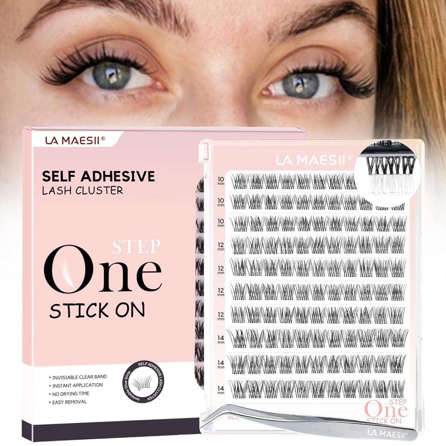Self Adhesive Eyelashes, 120Pcs Clear Band Lash Clusters, Natural Pre-Glued Eyelash Clusters, No Glue Needed Press On Invisible Band Resuable Eyelashes(SC133)-FemmiqueWomen