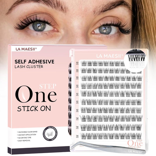 Self Adhesive Eyelashes, 120Pcs Clear Band Lash Clusters, Natural Pre-Glued Eyelash Clusters, No Glue Needed Press On Invisible Band Resuable Eyelashes(SC133)-FemmiqueWomen