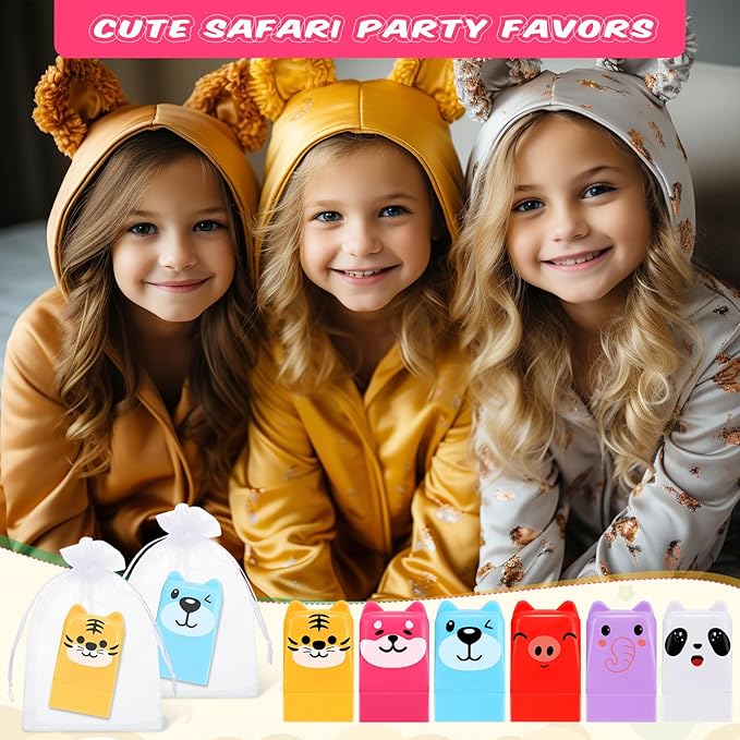 30 Sets Wild Animal Birthday Lip Balm Gifts Bulk Baby Shower Prizes Gift Girl Birthday Lip Balm Jungle Animal Party Favors for Preschool Toddler Boy Girl Classroom Prizes Classroom Prizes-FemmiqueWomen