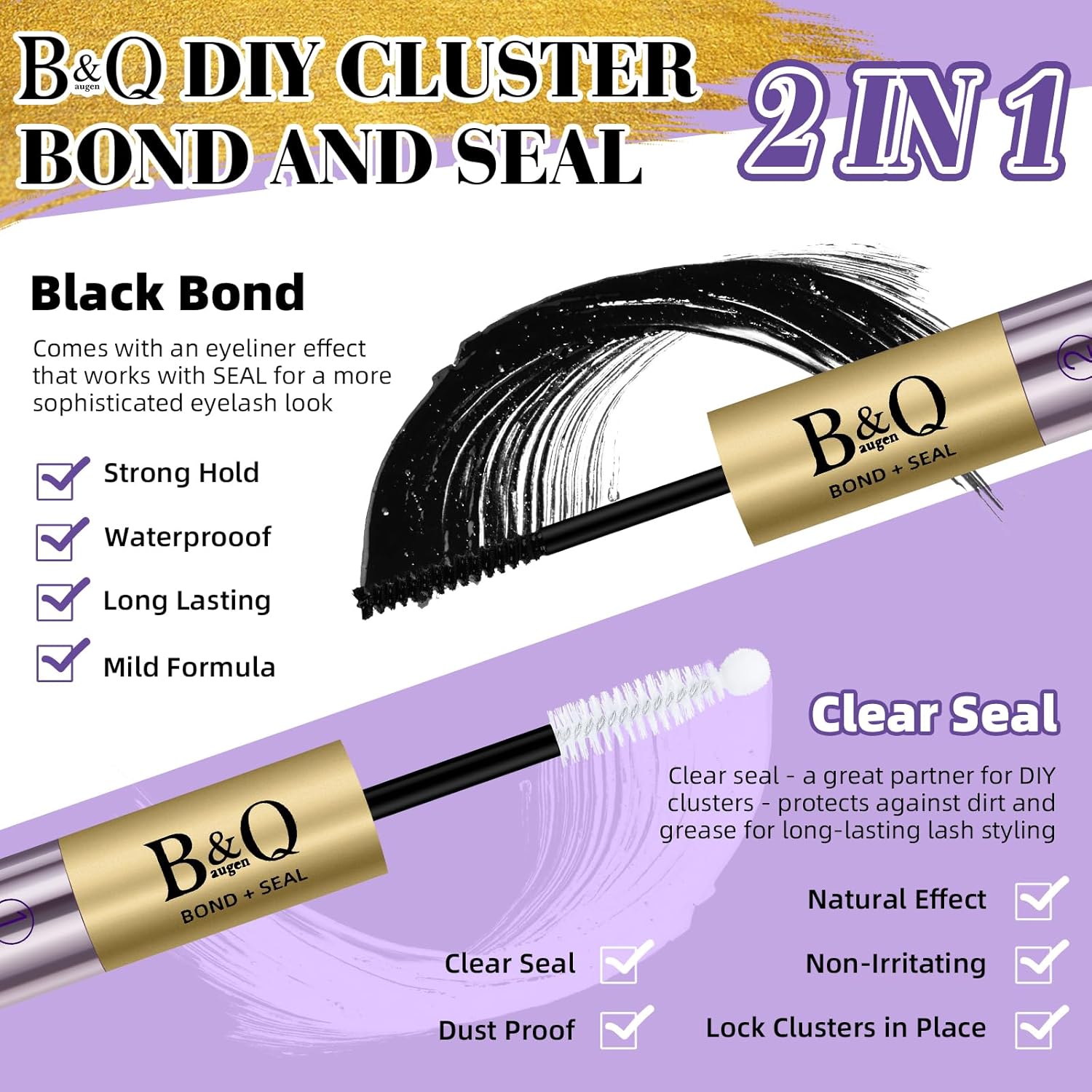 B&Q Lash Cluster Glue 10ml, Waterproof Bond and Seal Lash Glue, Long Lasting cluster lash glue, 2 in 1 Eyelash glue for Clusters Use Strong Hold 48h (Bond & Seal)-FemmiqueWomen