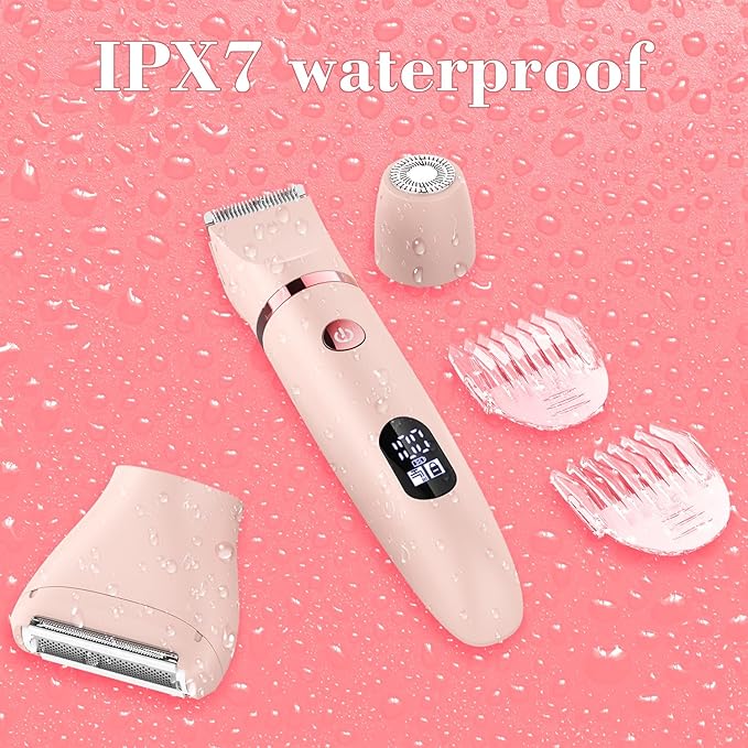 3-in-1 Electric Razor IPX7 Waterproof Bikini Trimmer Wet & Dry Use Painless Personal Trimmer Groomer for Ladies Face Body Legs Bikini Public Hairs Electric Lady Shaver with Replaceable Heads-FemmiqueWomen