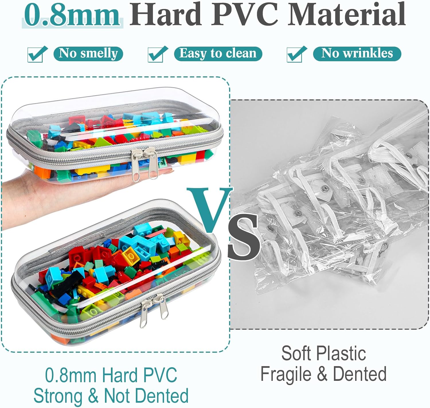 Sanwuta 6 Pcs Clear Hard Zipper Case Pencil Pouches Hard Plastic Zipper Pouches Makeup Bag Transparent Cases for Snacks Plastic Storage Organizer Box for Travel(Gray,7.48 x 3.94 x 2 Inch)-FemmiqueWomen