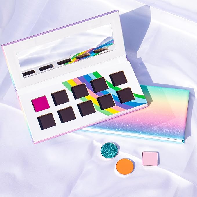 2PCS PU leather pastel sparkle empty magnetic palette with 10Pcs 26mm Round Metal Pans and 10Pcs 23mm square Metal Pans,DIY Eye Shadow makeup palette,elastic, flexible and lubricated, waterproof and easy to clean (Suit-1)-FemmiqueWomen