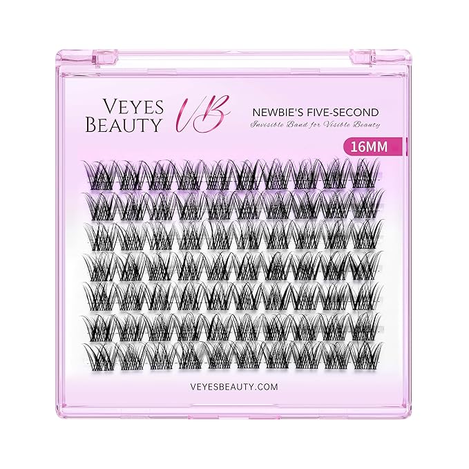 VEYESBEAUTY Lash Clusters Individual Eyelash Extensions Thin & Invisible Band DIY False Eyelashes for Self-application Newbie's Five-Second Series Wispy Lash Tray, LuxeBold 16mm Single Length-FemmiqueWomen