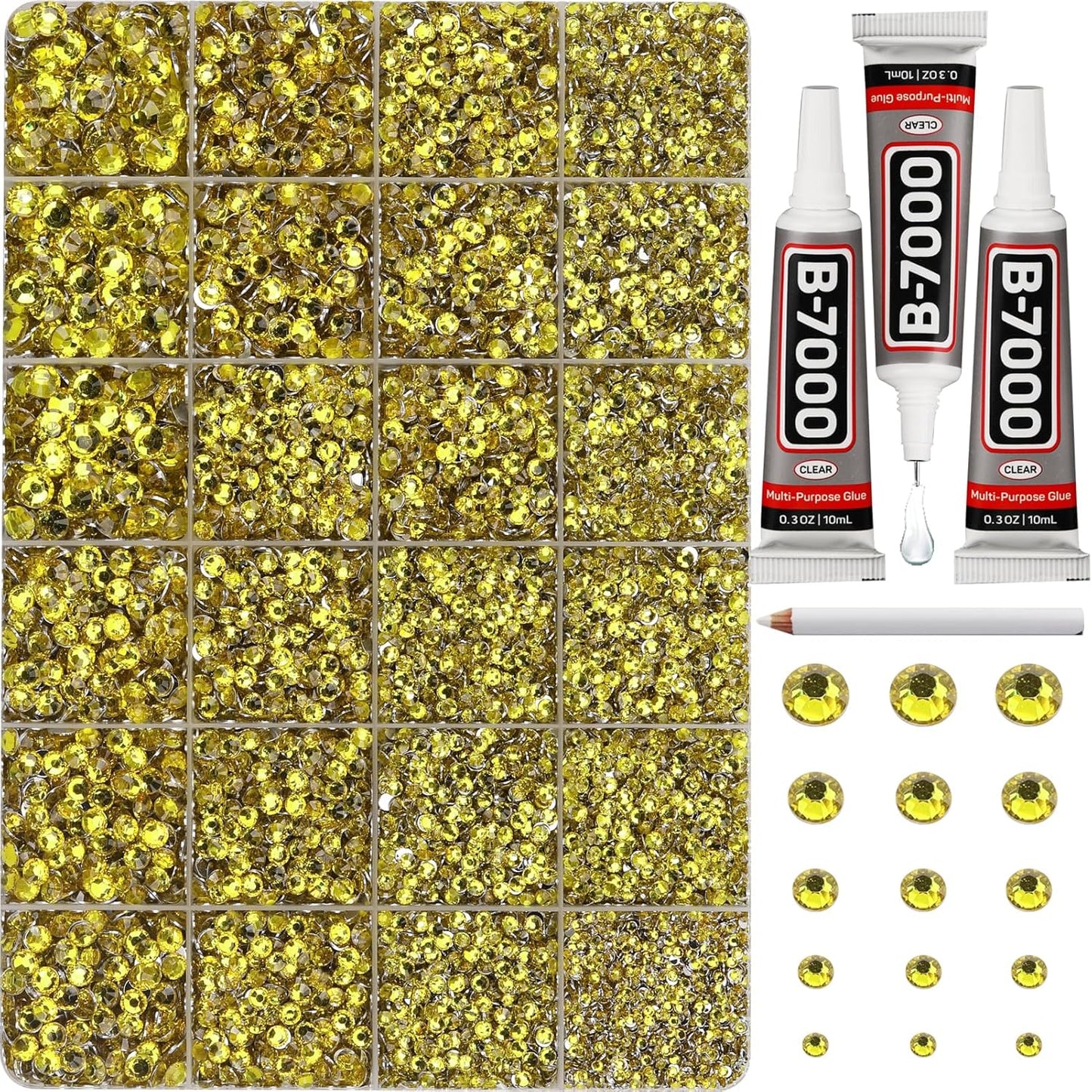30000Pcs Resin Rhinestones Set for Crafting Bedazzling, Yellow Flatback Gems Jewels for Crafts Clothes Shoes Fabric Outfit Makeup, Flat Back Crystal 2-6mm with b 7000 Glue-FemmiqueWomen