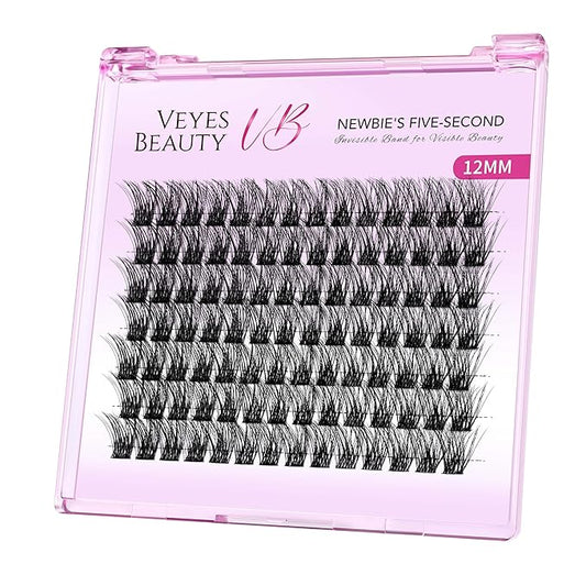 VEYESBEAUTY Lash Clusters Individual Eyelash Extensions Thin & Invisible Band DIY False Eyelashes for Self-application Newbie's Five-Second Series Wispy Lash Tray, Boldeye 12mm Single Length-FemmiqueWomen