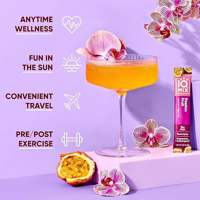 IQMIX Hydration Electrolyte Powder – 4-in-1 Formula for Hydration, Mental Clarity, Mood and Recovery – Sugar-Free Drink Mix, Keto, Magnesium L-Threonate, Lion’s Mane – 40 Count Passion Fruit-FemmiqueWomen