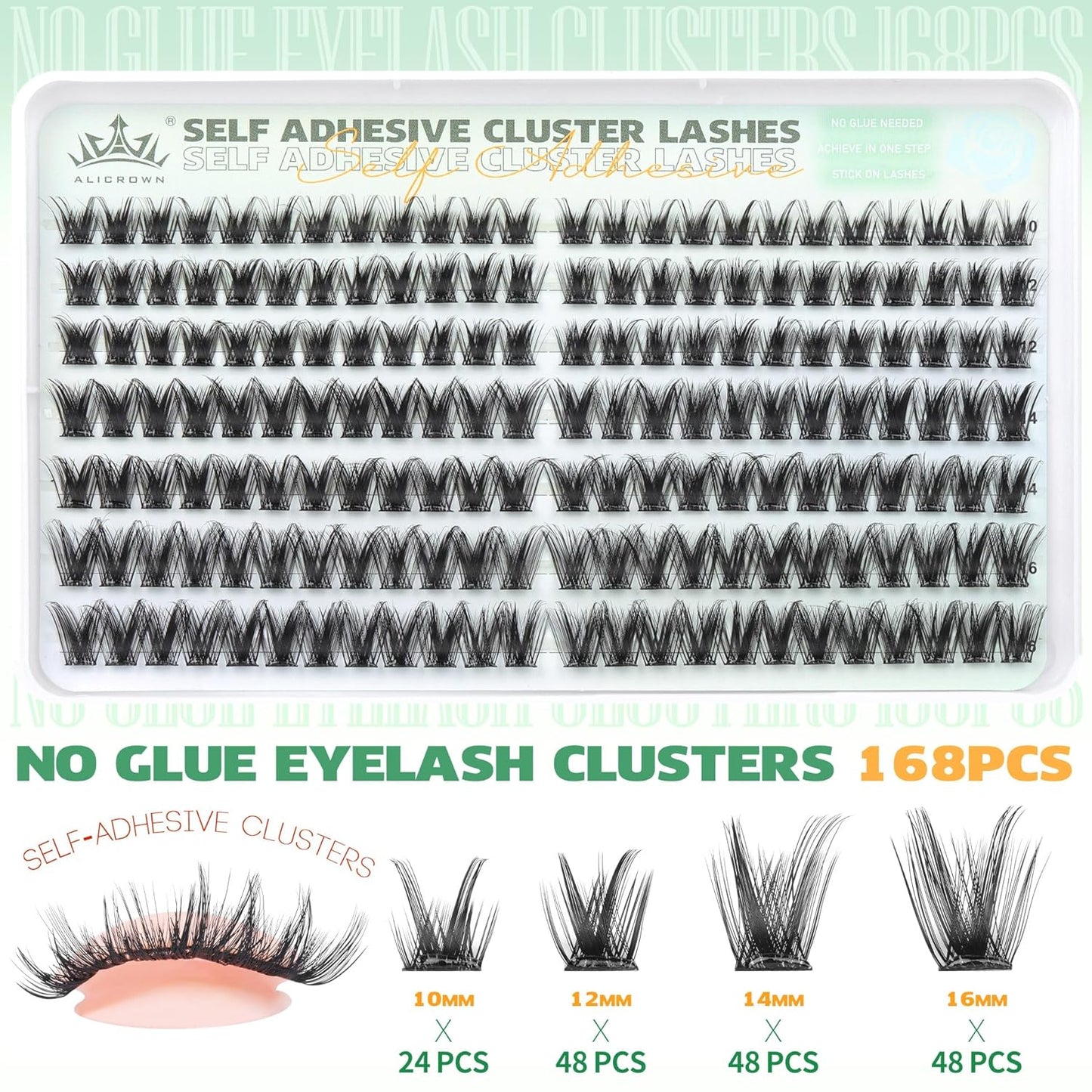Self Adhesive Eyelash Clusters 168Pcs No Glue Lash Clusters Pre-glued Wispy Lash Extensions Self Adhesive Eyelashes Extensions Press on Individual Lash Extensions 10MM-16MM-FemmiqueWomen