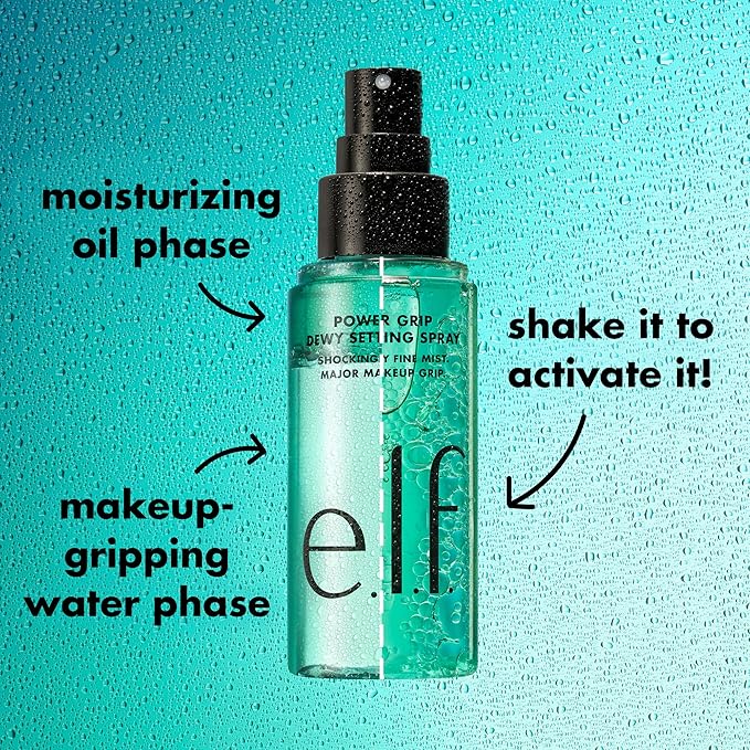 e.l.f. Power Grip Dewy Setting Spray, Ultra Fine Mist Made With Hyaluronic Acid, Grips Makeup For A Hydrated, Dewy Finish, Vegan & Cruelty-Free-FemmiqueWomen