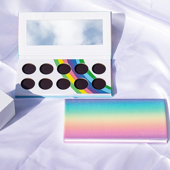 2PCS PU leather pastel sparkle empty magnetic palette with 10Pcs 26mm Round Metal Pans and 10Pcs 23mm square Metal Pans,DIY Eye Shadow makeup palette,elastic, flexible and lubricated, waterproof and easy to clean (Suit-1)-FemmiqueWomen