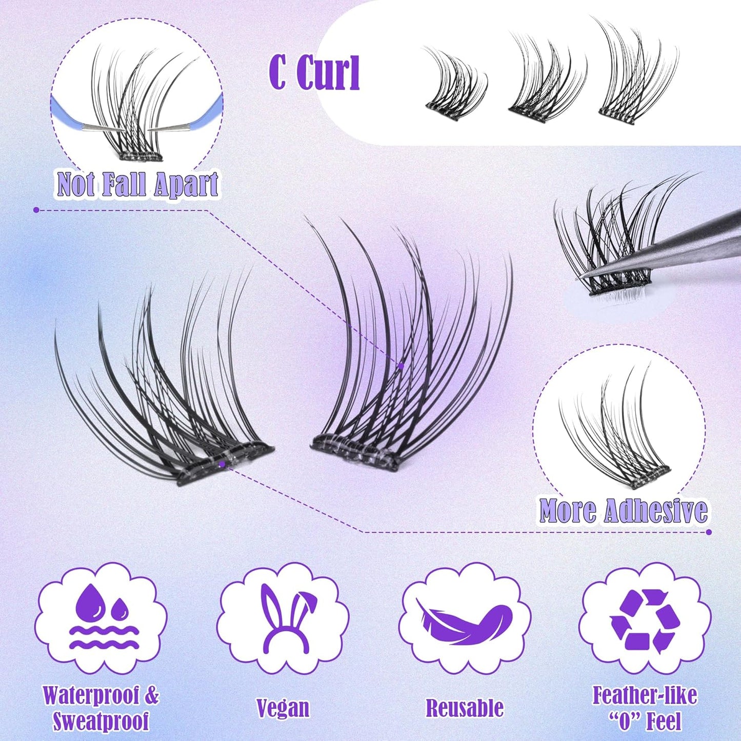 Self Adhesive Eyelashes Reusable Natural Self Adhesive Lash Clusters Wispy Press on Lashes Pre-Glue 8-12mm 120pcs C Curl DIY Eyelash Extensions Kit No Glue Needed by ALICE-FemmiqueWomen