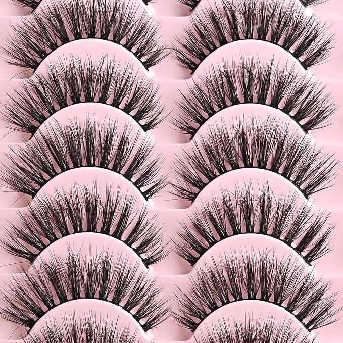 FARRED Natural Eyelashes Wispy Lashes Short False Eyelash Small Cat Eye Fake Lashes Full Pestañas Sets for MUA and Beginners Daily Makeup (F2 | 7-14mm)-FemmiqueWomen