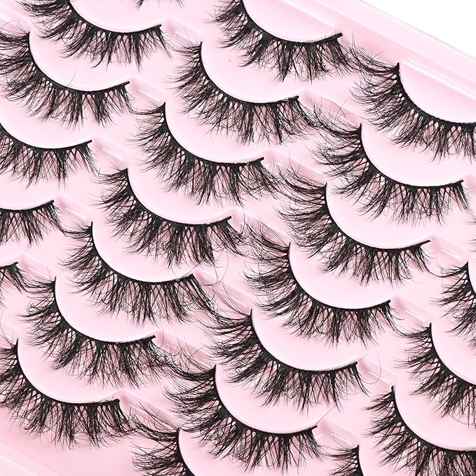 FARRED Cat Eye Lashes Short Natural Eyelashes 15mm Fluffy Wispy Strip Eyelash 14 Pairs Cute Natural Fake Lashes Packs Small Full Pestañas Set (F10 | 9-15mm)-FemmiqueWomen