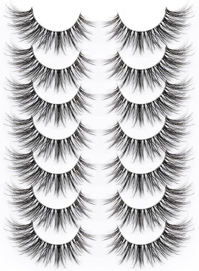 False Eyelashes with Clear Band Faux Mink Lashes Natural Look 3D Volume Wispy Fake Lashes Pack by Kiromiro 7 Pairs-FemmiqueWomen