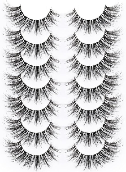 False Eyelashes with Clear Band Faux Mink Lashes Natural Look 3D Volume Wispy Fake Lashes Pack by Kiromiro 7 Pairs-FemmiqueWomen
