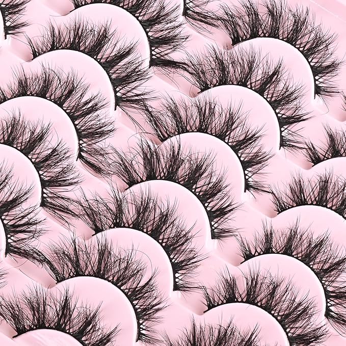 FARRED Cat Eye Lashes Short Natural Eyelashes 15mm Fluffy Wispy Strip Eyelash 14 Pairs Cute Natural Fake Lashes Packs Small Full Pestañas Set (F10 | 9-15mm)-FemmiqueWomen