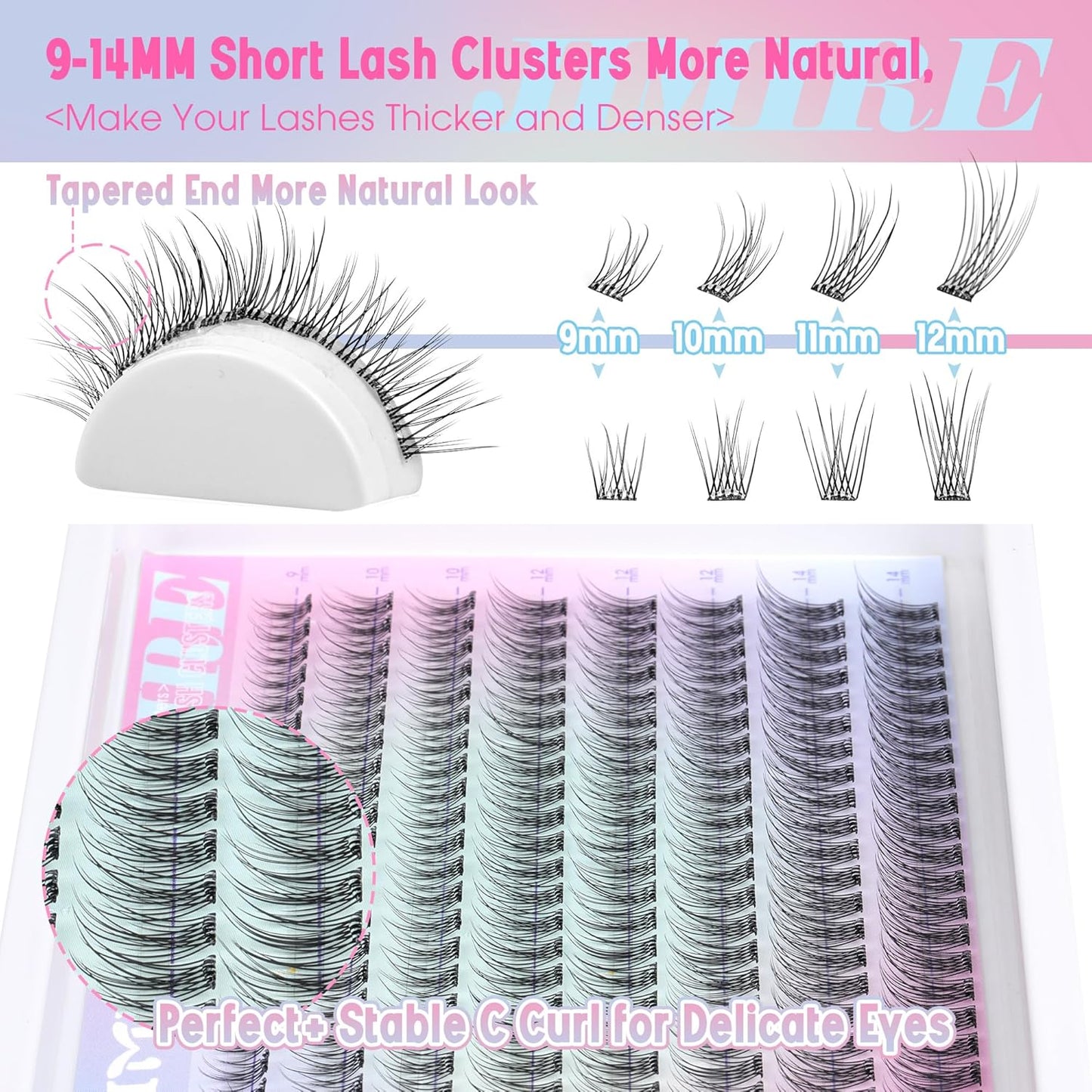 JIMIRE 160Pcs Self Adhesive Eyelashes Natural Look 9-14MM Wispy Pre Glued Lash Clusters No Glue Needed Press on Lashes Clusters Reusable Self Adhesive Eyelash Clusters Beginners Friendly-FemmiqueWomen
