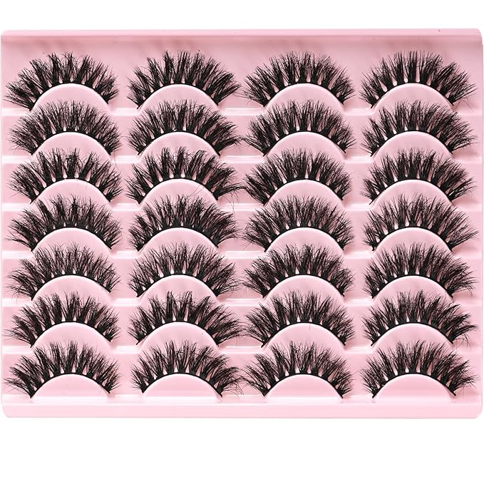 FARRED Wispy Lashes Hybrid Mink Eyelashes 14 Pairs Short Cat Eye Natural Fluffy False Eyelashes Faux Mink Strip Eye Lashes Pack for Daily Makeup (F18 | 8-14 mm)-FemmiqueWomen