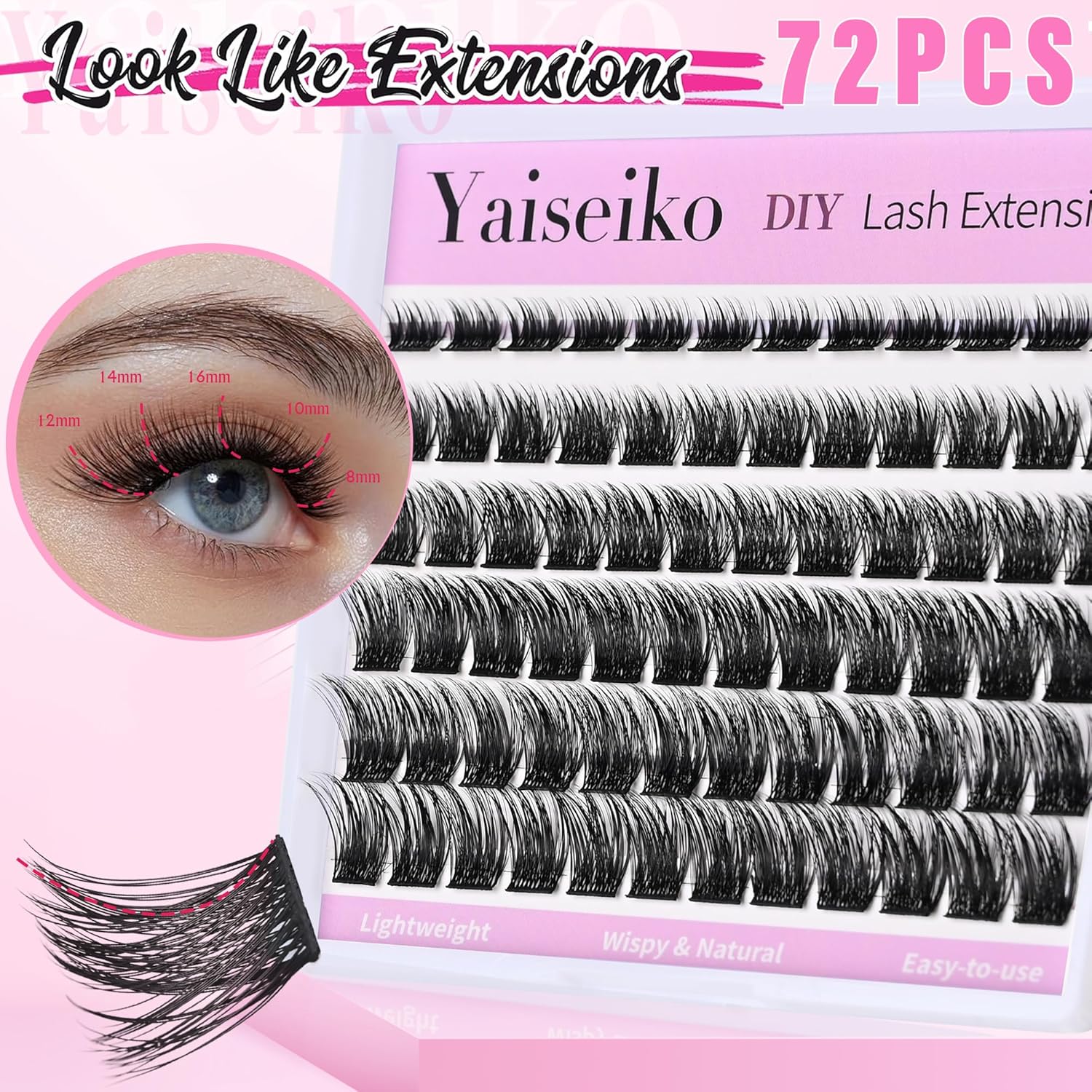 Natural Lash Clusters Eyelash Extensions Wispy Eyelash Clusters Lash Extension 72pcs 8-16MM D Curl Volume Individual Lashes Clusters Natural DIY Eyelash Extension-FemmiqueWomen