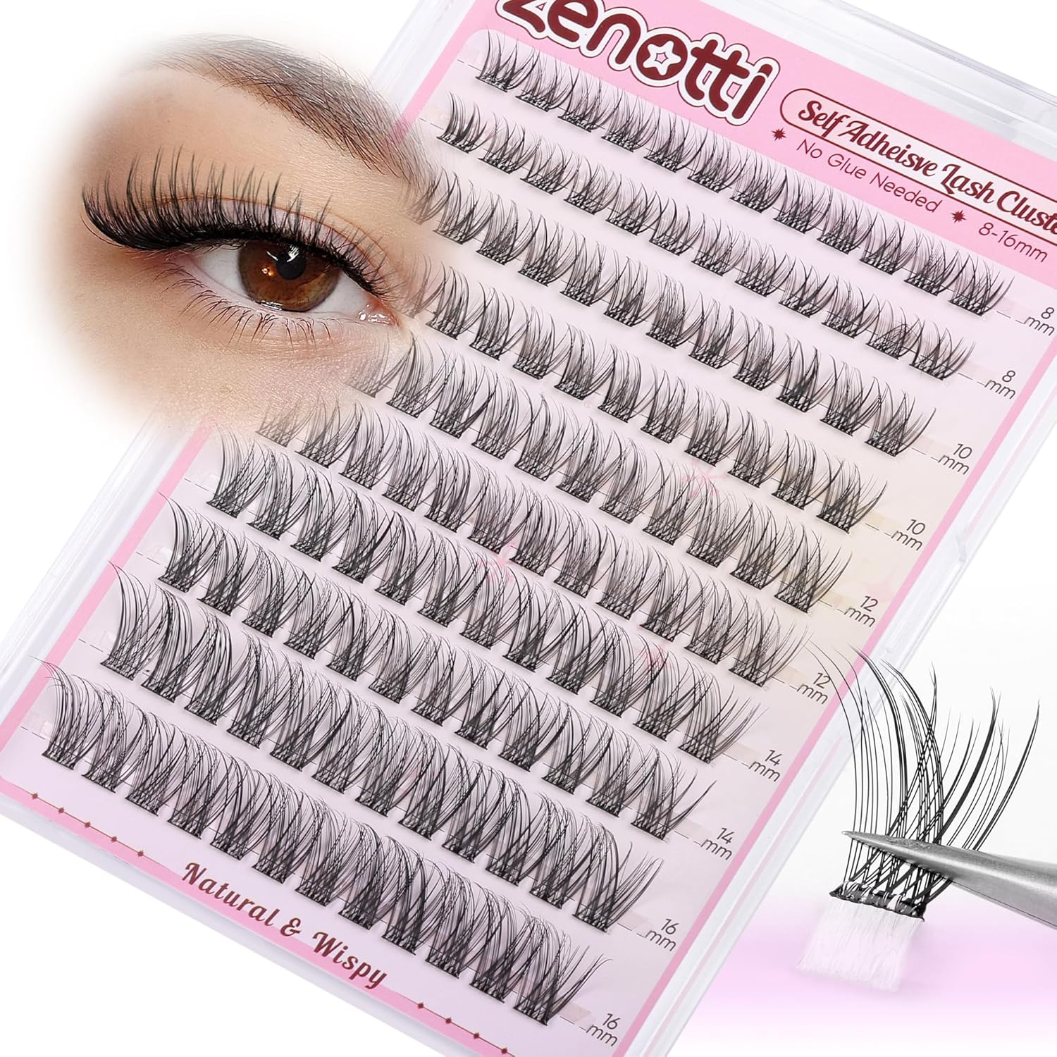 Self Adhesive Lash Clusters Natural No Glue Eyelashes Clusters Wispy Cluster Eyelash Extensions Pre Glued Lash Extensions 120pcs Press on Individual Lashes 8mm-16mm by zenotti-FemmiqueWomen