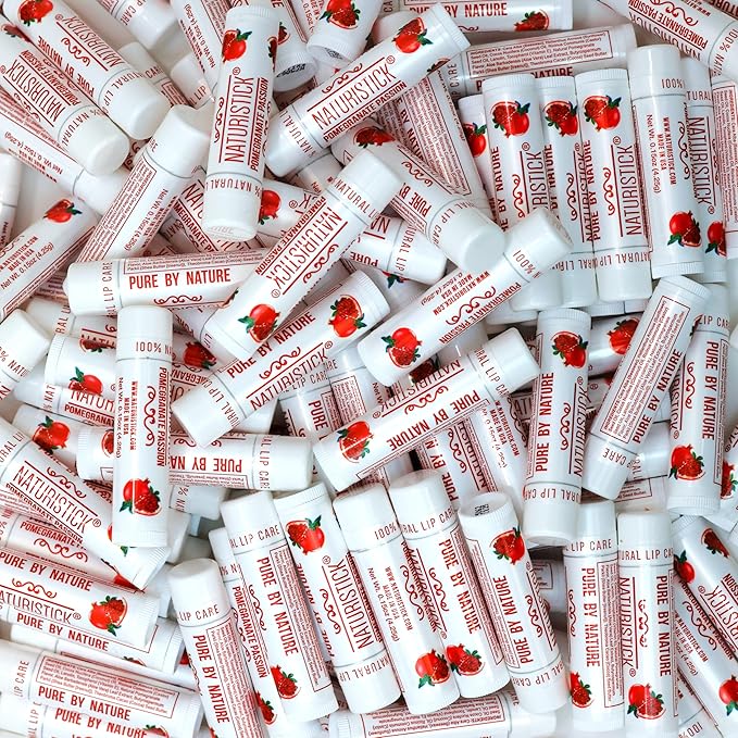 150-Pack Lip Balm in Bulk by Naturistick. Pomegranate Scent. 100% Natural Ingredients. Best Beeswax Chapstick for Dry, Chapped Lips. Made in USA-FemmiqueWomen