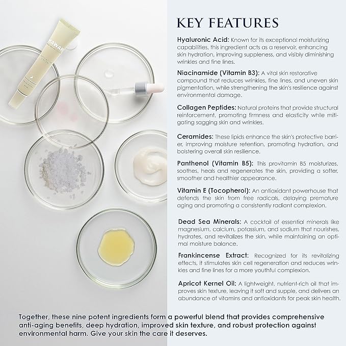 KAWAR Dead Sea Anti-Aging Face & Neck Cream | Hyaluronic Acid, Collagen, Niacinamide | Anti-Wrinkle Moisturizer for Women & Men, 1 oz-FemmiqueWomen