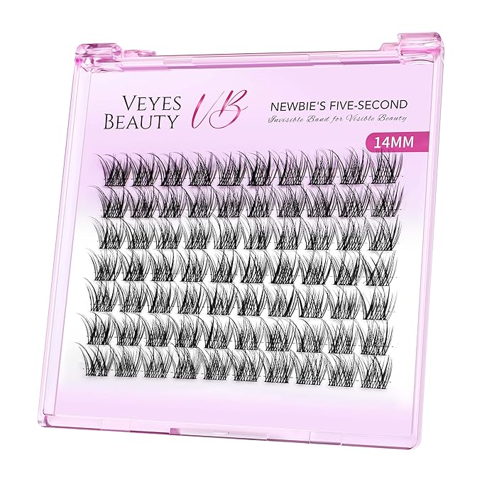 VEYESBEAUTY Lash Clusters Individual Eyelash Extensions Thin & Invisible Band DIY False Eyelashes for Self-application Newbie's Five-Second Series Wispy Lash Tray, LuxeBold 14mm Single Length-FemmiqueWomen