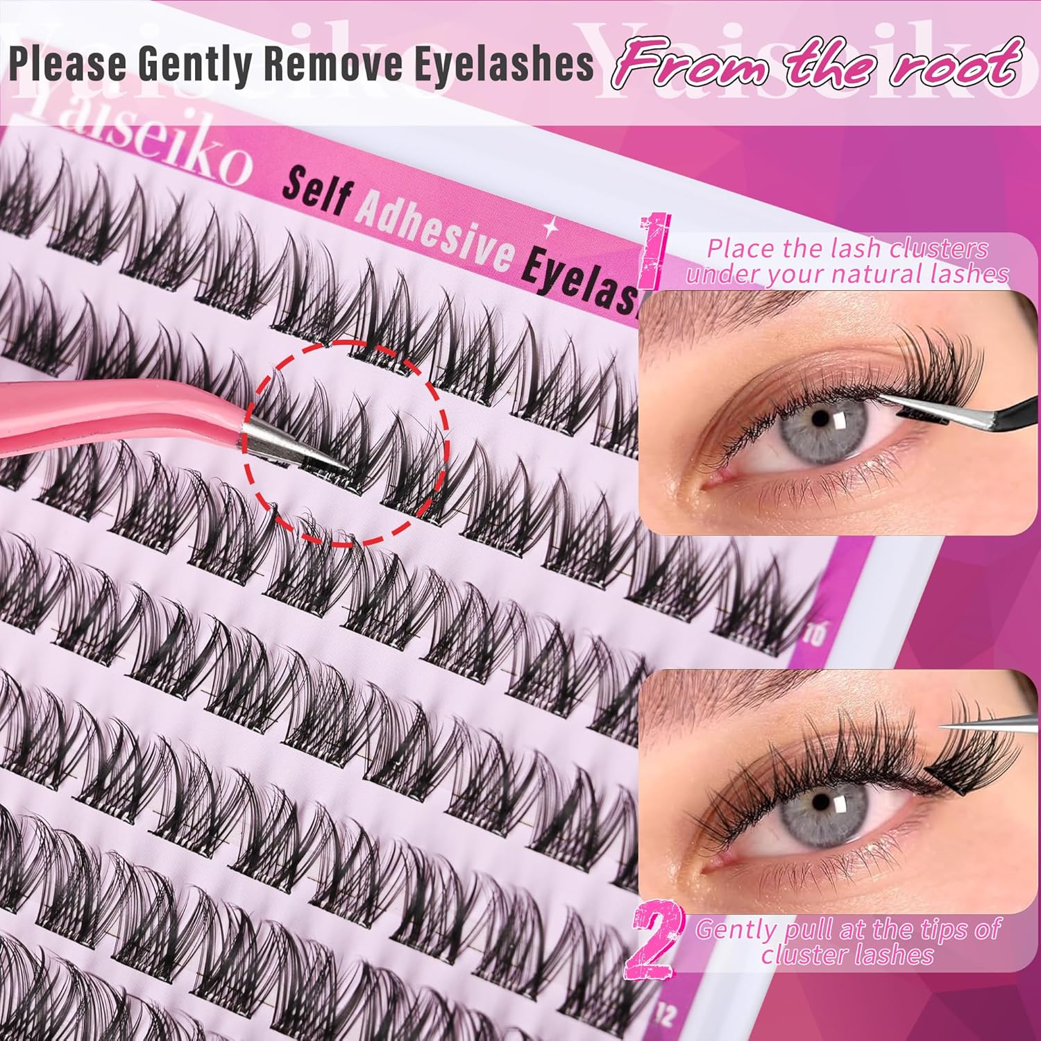 Self Adhesive Eyelashes Kit Wispy Eyelash Extension Self Adhesive Lashes Reusable Press on Lashes No Glue Needed Lash Clusters 10-16mm D Curl Pre Glued Eyelashes Clusters(A01,110Pcs)-FemmiqueWomen
