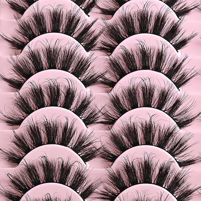 FARRED Fluffy Lashes Natural Eyelashes Short Wispy Eye Lash Strips 14 Pairs Separated Volume Eyelash Pack 17mm Dramatic Wispies Fake Strip Lashes Clusters Cat Eye Pestañas Spiky Look (F6 | 11-17mm)-FemmiqueWomen