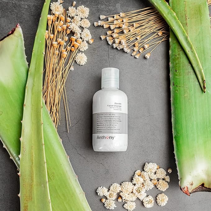 Anthony Glycolic Facial Cleanser for Men, Daily Exfoliating & Hydrating Face Wash, Shave Prep, Non-Foaming, Deep Cleansing, Gentle on Sensitive Skin, Removes Dirt & Oil, Smooths Texture, 3.4 Fl Oz-FemmiqueWomen