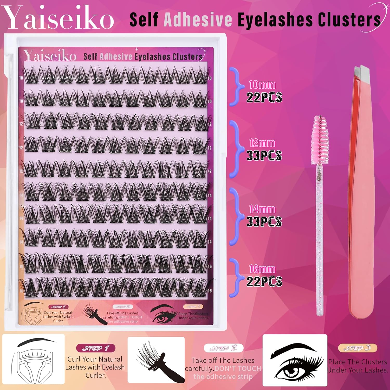 Self Adhesive Eyelashes Kit Wispy Eyelash Extension Self Adhesive Lashes Reusable Press on Lashes No Glue Needed Lash Clusters 10-16mm D Curl Pre Glued Eyelashes Clusters(A01,110Pcs)-FemmiqueWomen