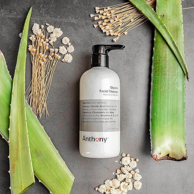 Anthony Glycolic Facial Cleanser for Men, Daily Exfoliating & Hydrating Face Wash, Shave Prep, Non-Foaming, Deep Cleansing, Gentle on Sensitive Skin, Removes Dirt & Oil, Smooths Texture, 16 Fl Oz-FemmiqueWomen