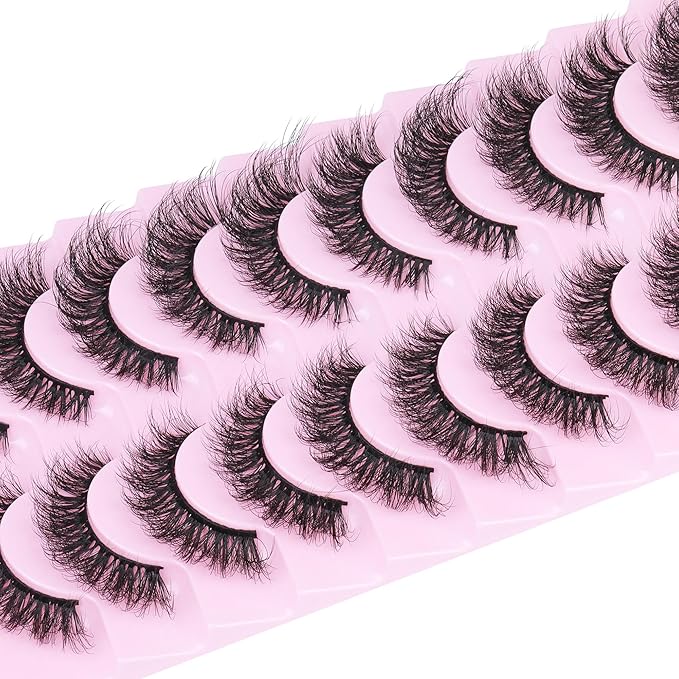 Mink Lashes 10 Pairs False Eyelashes D Lashes Natural Cat Eye Volume Faux Mink Lashes Wispy 18 mm 5D Thick Soft Eyelashes Pack by FANXITON-FemmiqueWomen