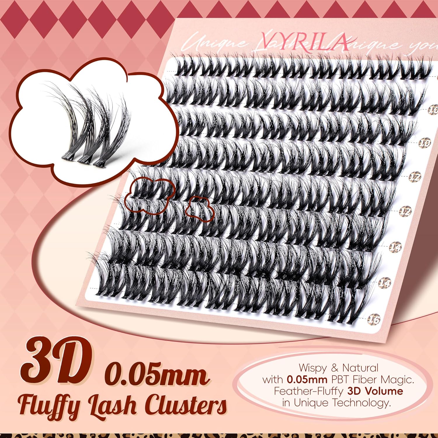 Lash Clusters 0.05mm PBT Fiber Eyelash Clusters, 0.1mm Superfine Invisiband D Curl Diy Lash Extension, 72pcs 8-16mm Individual Lashes Clusters Like Eyelash Extensions (Exotic-D-8-16Mix)-FemmiqueWomen