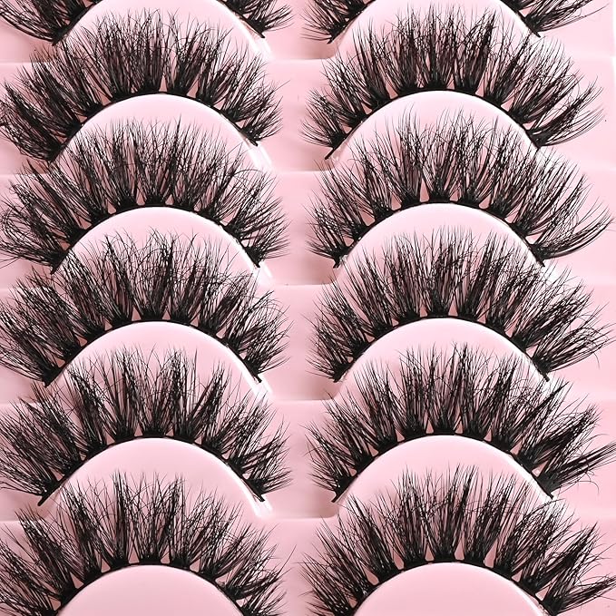 FARRED Wispy Lashes Hybrid Mink Eyelashes 14 Pairs Short Cat Eye Natural Fluffy False Eyelashes Faux Mink Strip Eye Lashes Pack for Daily Makeup (F18 | 8-14 mm)-FemmiqueWomen