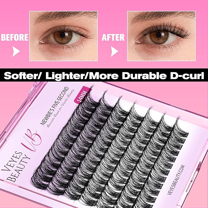 VEYESBEAUTY Lash Clusters Individual Eyelash Extensions Thin & Invisible Band DIY False Eyelashes for Self-application Newbie's Five-Second Series Wispy Lash Tray, Boldeye 10mm Single Length-FemmiqueWomen