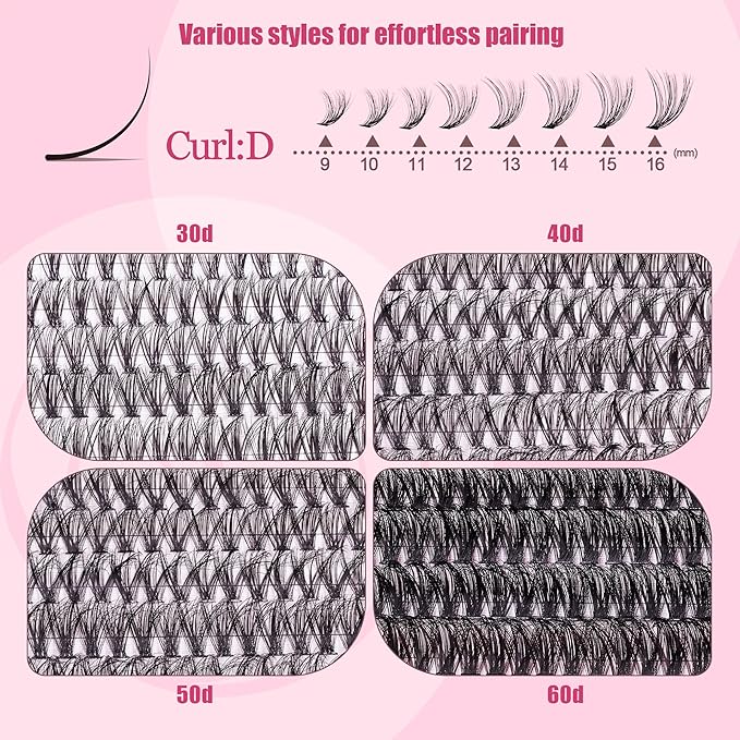 Lash Clusters - Lash Clusters with Bottom Lashes Lash Clusters 30D40D50D60D Fluffy Wispy EyeLash Clusters D Curl No Adhesives Included-FemmiqueWomen
