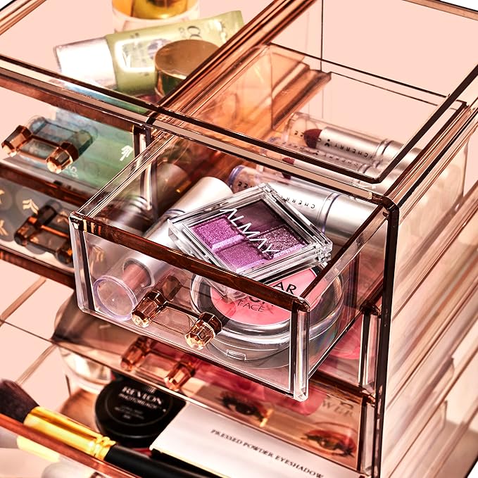Sorbus Acrylic Makeup Organizer - Organization and Storage Case for Cosmetics Make Up & Jewelry - Big Clear Makeup Organizer for Vanity, Bathroom, College Dorm, Closet, Desk (3 Large, 4 Small Drawers)-FemmiqueWomen