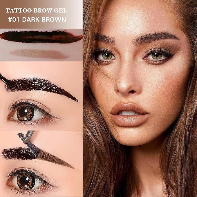 2 Pcs Dark Brown Easy Peel Off Eyebrow Gel, Tattoo Eyebrow Tint, Waterproof & Sweatproof Peel Off Tinted Eyebrow, Long-lasting Natural Color Up to 3 Days, Eyebrow Tattoo for All Skin Types (#01)-FemmiqueWomen
