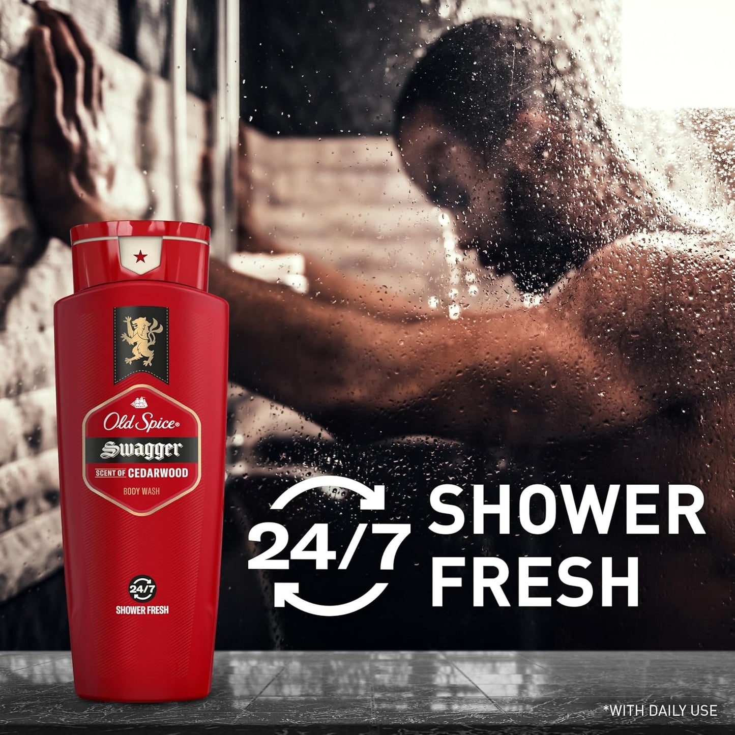 Old Spice Refreshing Body Wash for Men, 3X Defense, 24/7 Shower Fresh with Long Lasting Scent, Red Collection, Swagger with Cedarwood Scent, 16 oz (Pack of 4)-FemmiqueWomen