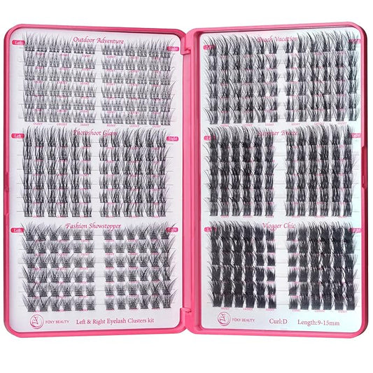 Fluffy Lash Clusters - 360Pcs Natural 0.05D Eyelash Clusters, Left & Right Eyelashes, Urtra Lightweight Cat Eye Clusters for Starter DIY at Home(Eyelashes Only）-FemmiqueWomen