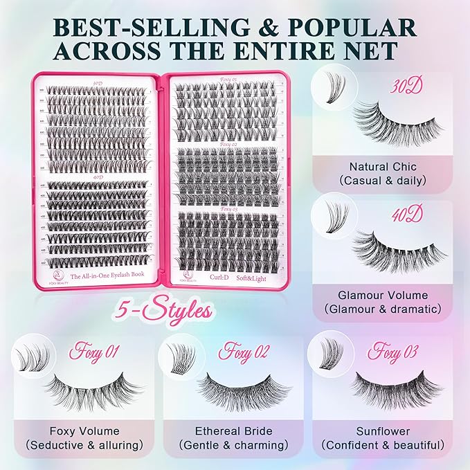 Lash Clusters - Wispy Lash Clusters For Natural Look 8-16MM 536Pcs Eyelash Clusters D Curl Individual Lashes for DIY Lash Extension Kit-FemmiqueWomen