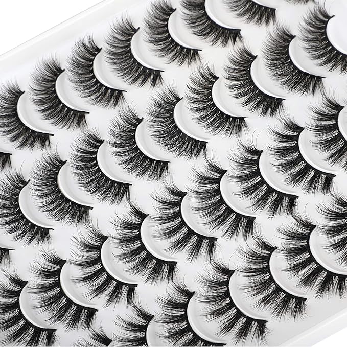 JIMIRE 20 Pairs False Eyelashes 2 Styles Mixed Fluffy Eyelashes Natural Volume Wispy Faux Mink Lashes Pack-FemmiqueWomen