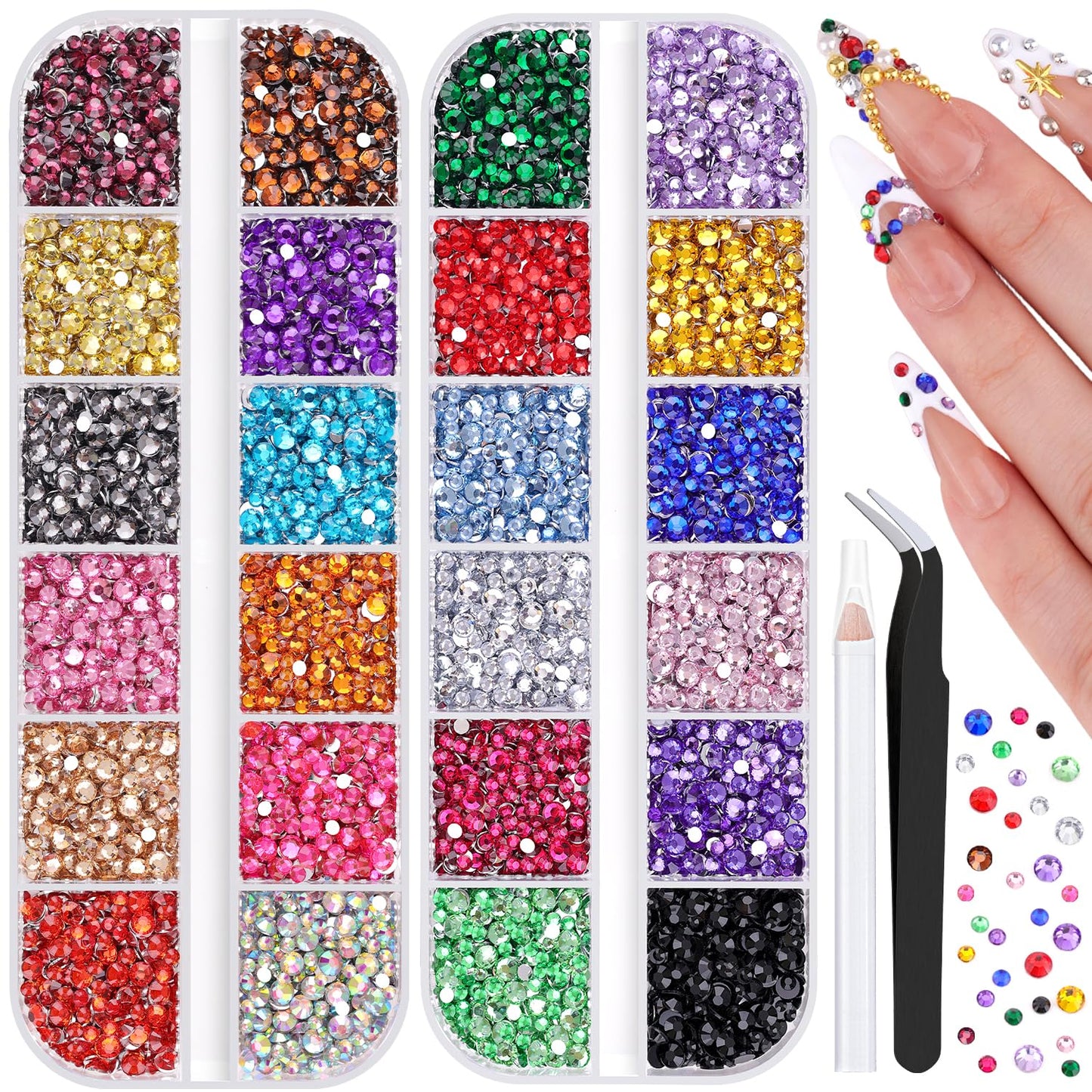 10000Pcs Small Resin Rhinestones for Nail Art, Colorful 2/3MM Flatback Bedazzling Gems, Nail Rhinestones and Gems Crystals Charms for Acrylic Tips Manicure Decor-FemmiqueWomen