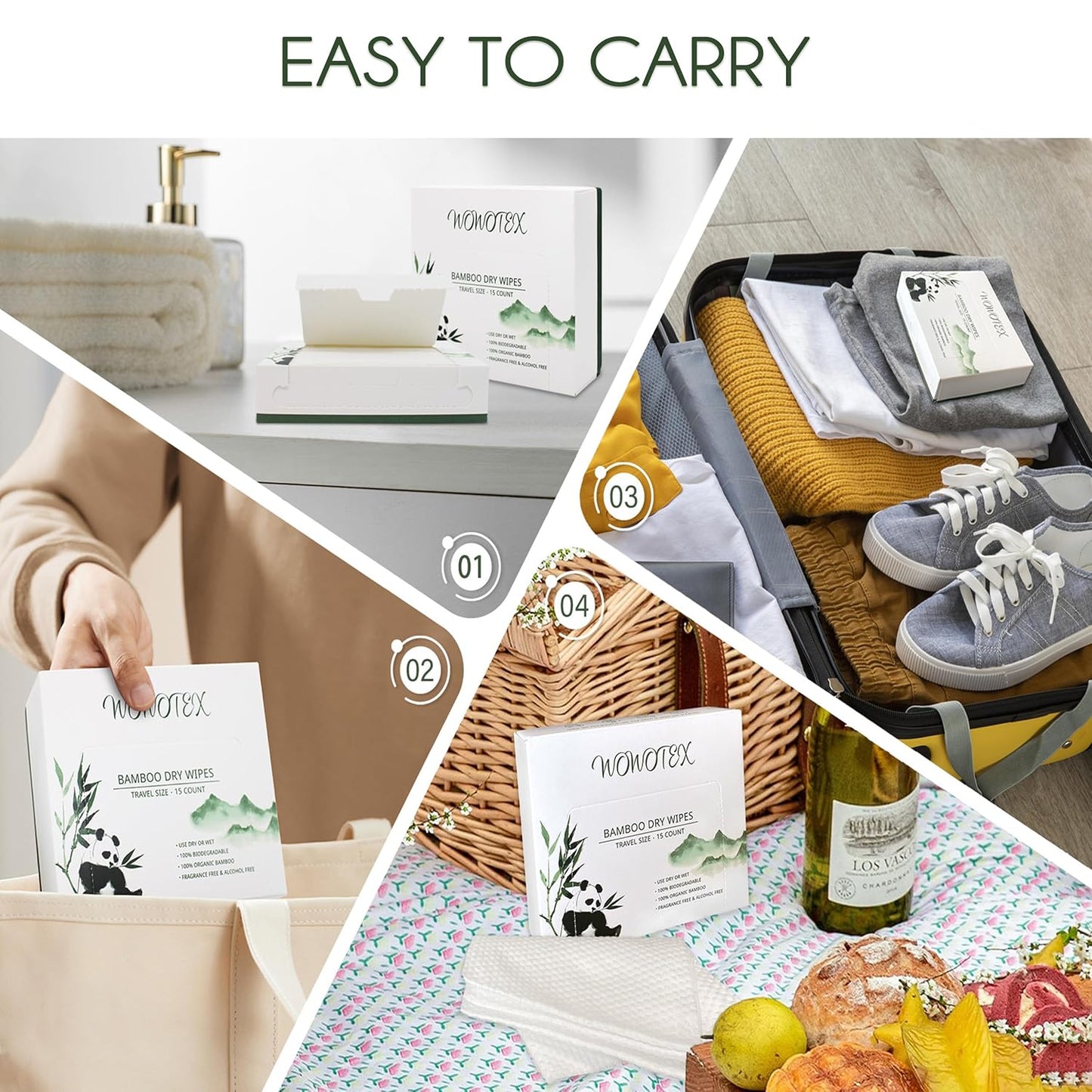 Travel Size Bamboo Viscose Disposable Face Towel Biodegradable Large Dry Face Wipes 30 Count/2 Box Extra Thick Soft Clean Facial Towels for Facial and Body Cleansing, Travel, Camping-FemmiqueWomen