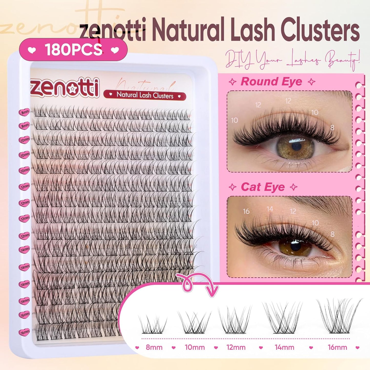 Lash Clusters Natural Look Cluster Eyelash Extensions Wispy Lashes Extensions 8-16mm DIY Individual Lashes 180PCS Thin Band Eyelashes Cluster by zenotti-FemmiqueWomen