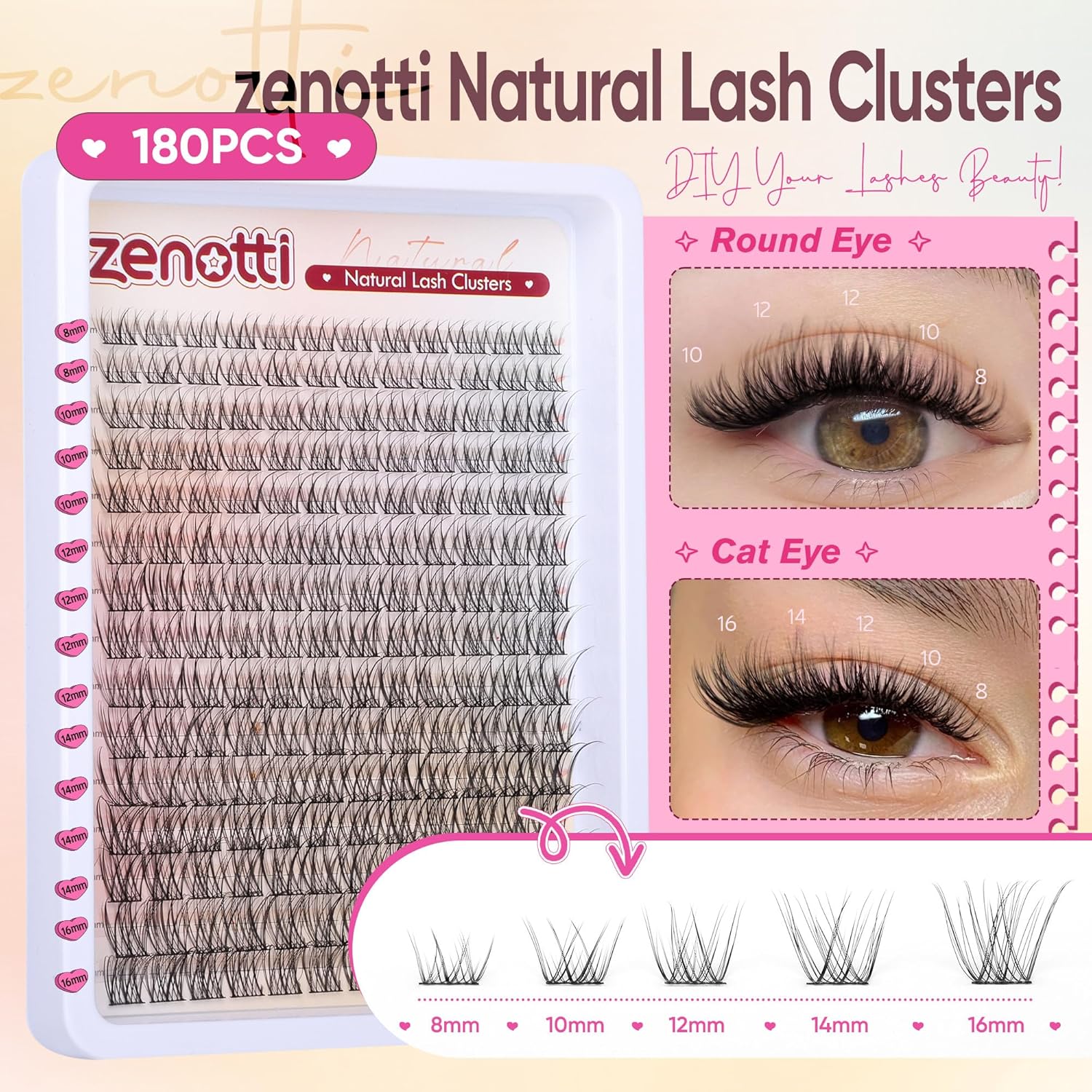 Lash Clusters Natural Look Cluster Eyelash Extensions Wispy Lashes Extensions 8-16mm DIY Individual Lashes 180PCS Thin Band Eyelashes Cluster by zenotti-FemmiqueWomen