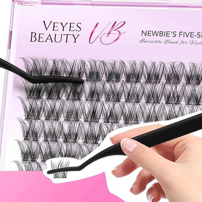 VEYESBEAUTY Lash Clusters Individual Eyelash Extensions Thin & Invisible Band DIY False Eyelashes for Self-application Newbie's Five-Second Series Wispy Lash Tray, LuxeBold 10mm Single Length-FemmiqueWomen