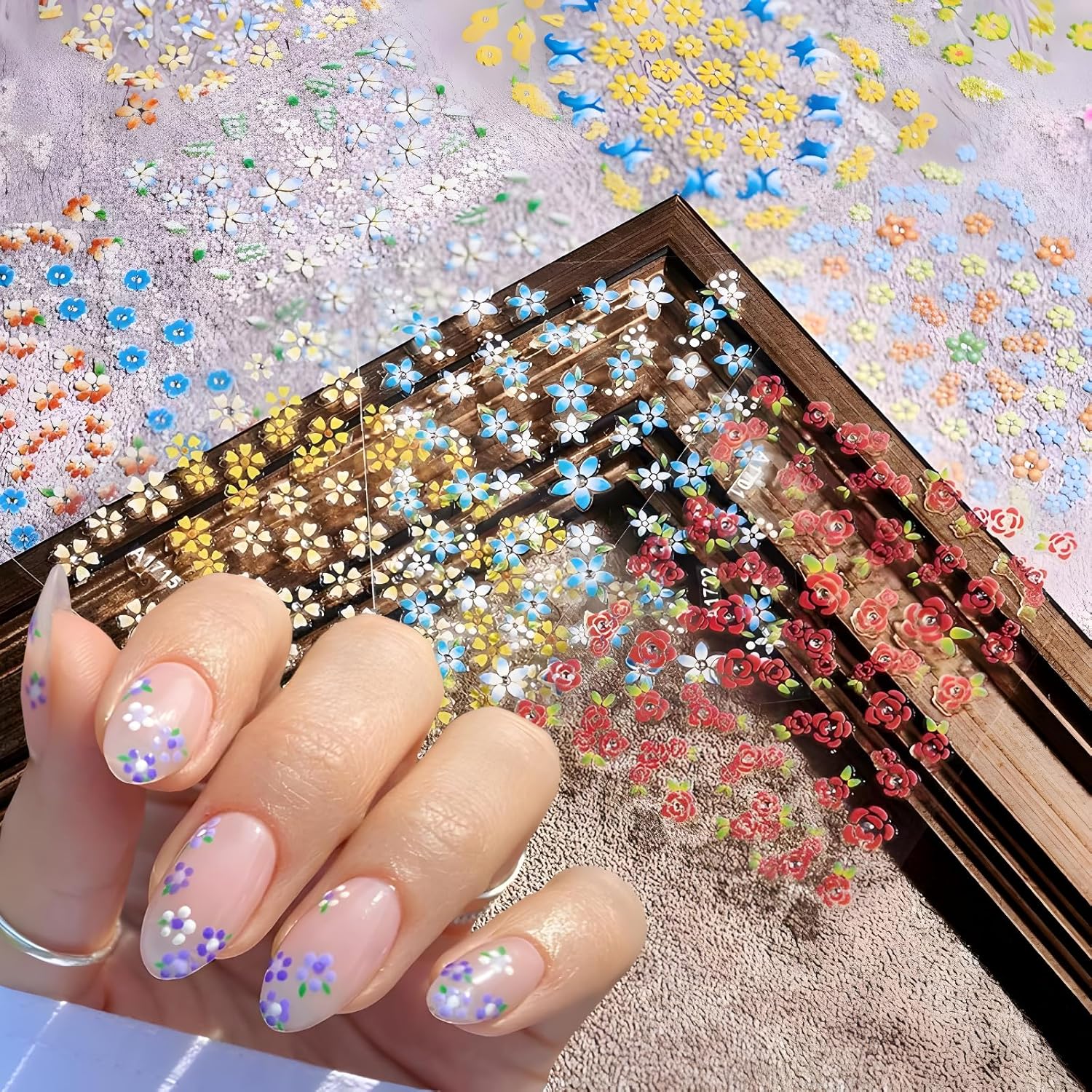 30 Sheets Flower Nail Stickers for Nail Art Colorful 3D Self Adhesive Daisy Nail Decals Spring Summer Nail Art Stickers Cute Floral Nail Design Decoration Accessories for Women and Girls-FemmiqueWomen